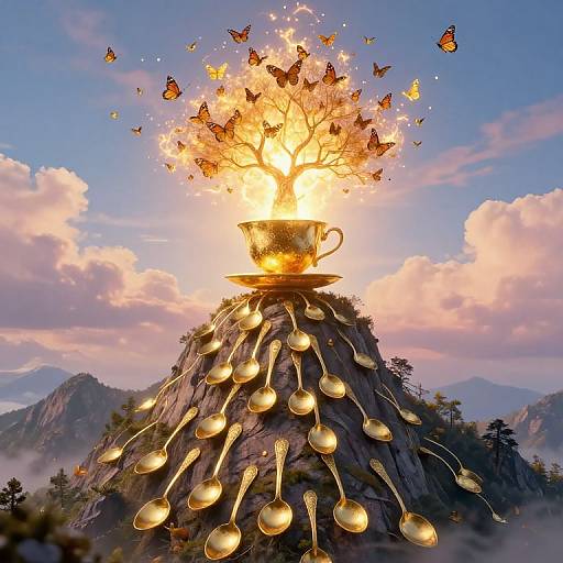 Surreal Golden Spoon Mountain Fantasy