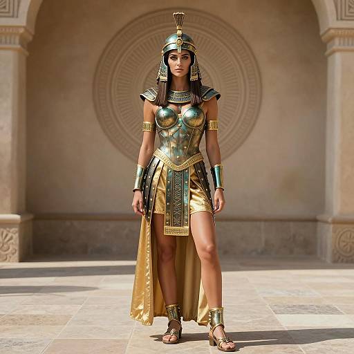 Ancient Greek Warrior Woman in Bronze Armor