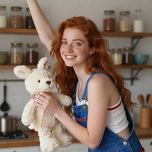 Cheerful Redhead in a Cozy Kitchen