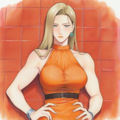 Blonde Woman in Orange Halterneck Dress