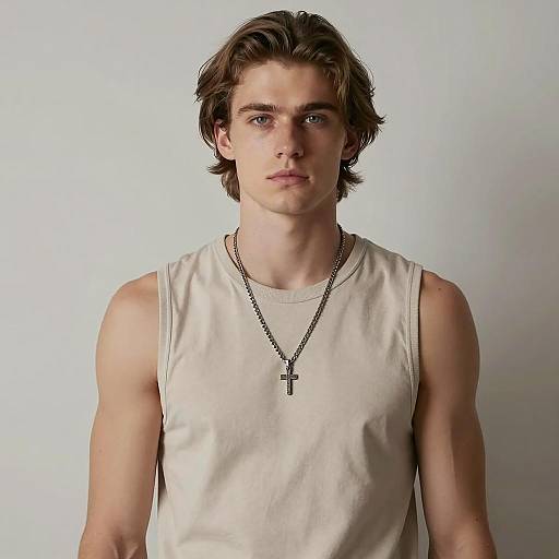 Portrait of Young Man in Beige Tank Top