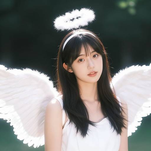 Girl with White Angel Wings and Halo