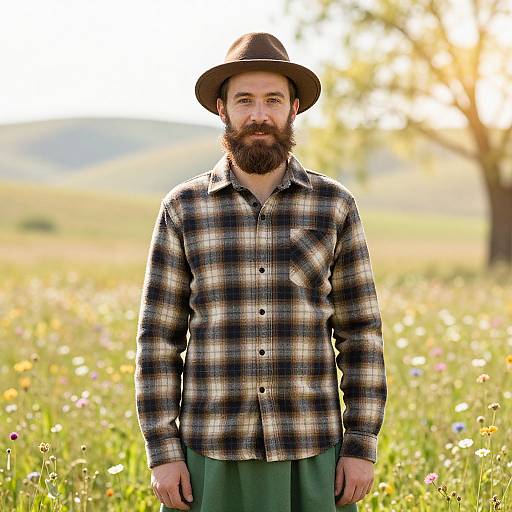Bearded Man in Earthy Meadow