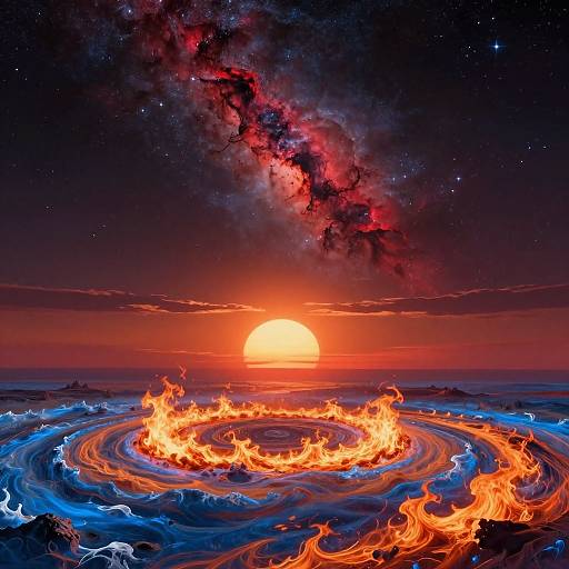 Dual Sunset Over Hellish Nebula Landscape