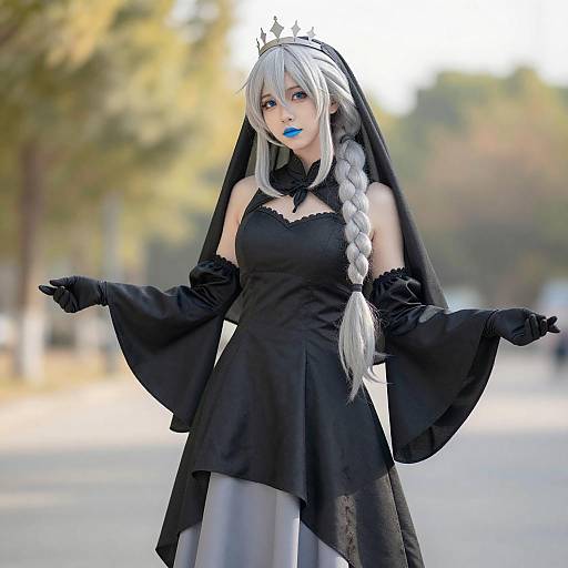 Lifestyle costume photo of Morgan le fay (queen of winter) (fate). Cosplay clothes