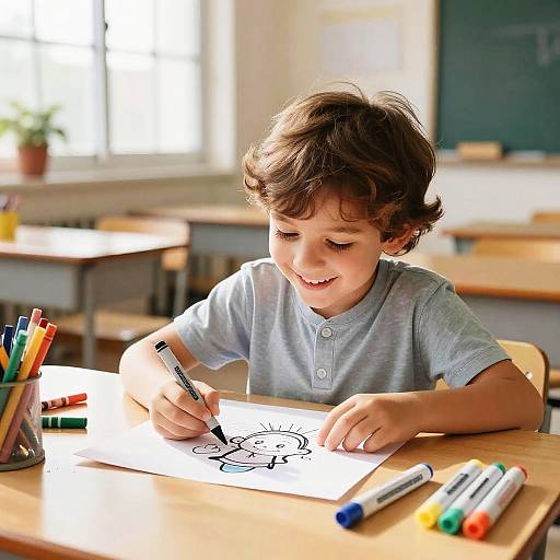 Happy Child Sketching Cartoons