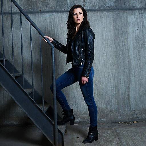 Edgy Woman on Metal Staircase