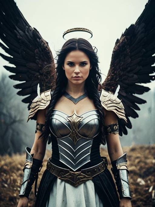 Woman in Warrior Angel Costume with Wings and Halo