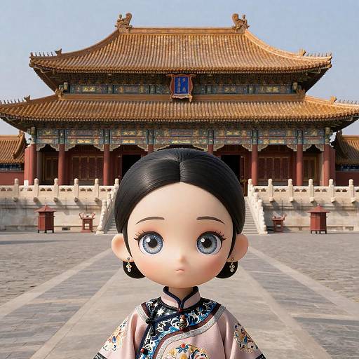 Cybernetic Empress in Imperial Courtyard