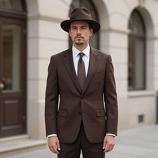 Man in Brown Suit by Building