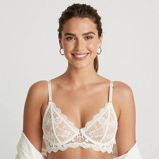 Elegant Woman in White Lace Bra