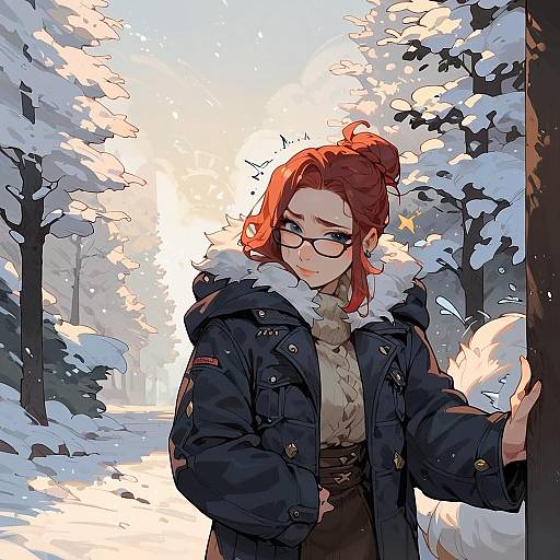 Nervous Woman with Glasses in Snow