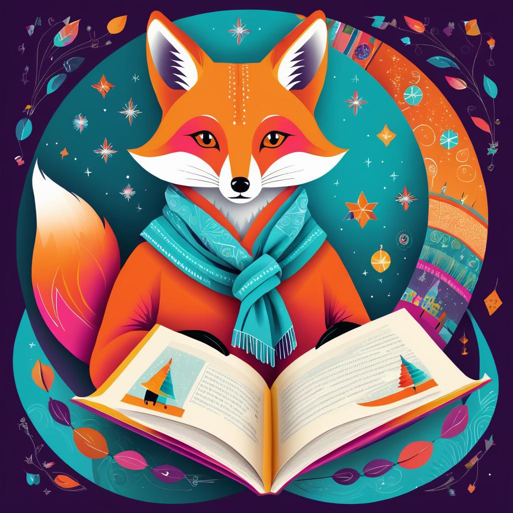 Whimsical Fox Reading in Vibrant Colors