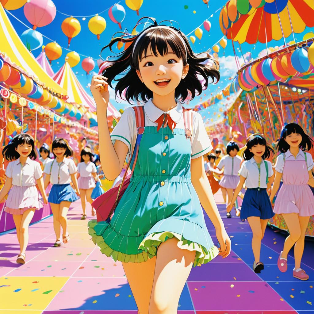 Whimsical Girl at a Colorful Carnival