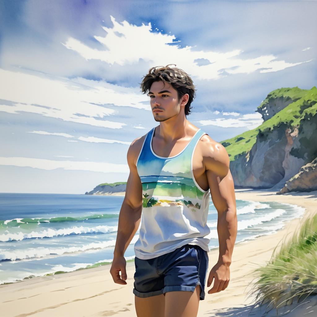 Muscular Man on a Summer Beach