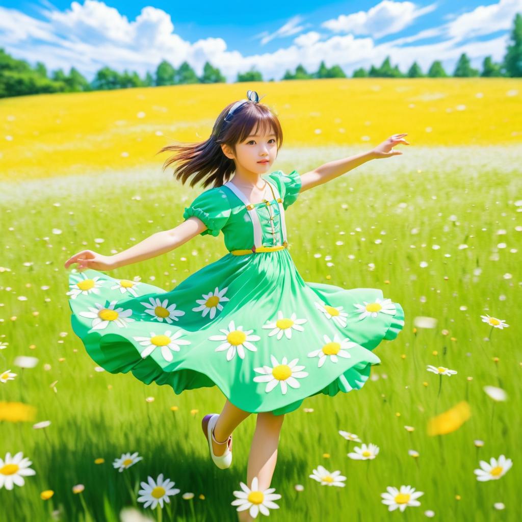 Anime Girl Dancing in a Flower Meadow