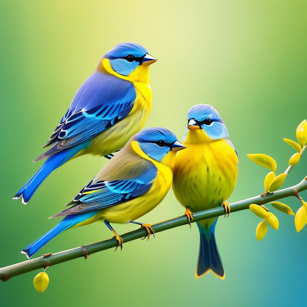 Vibrant Animated Finches on a Branch