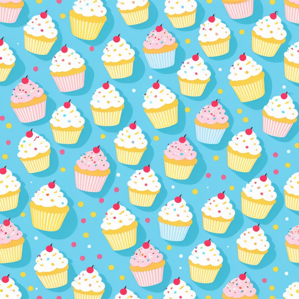 Kawaii Cupcake Pattern in Light Yellow