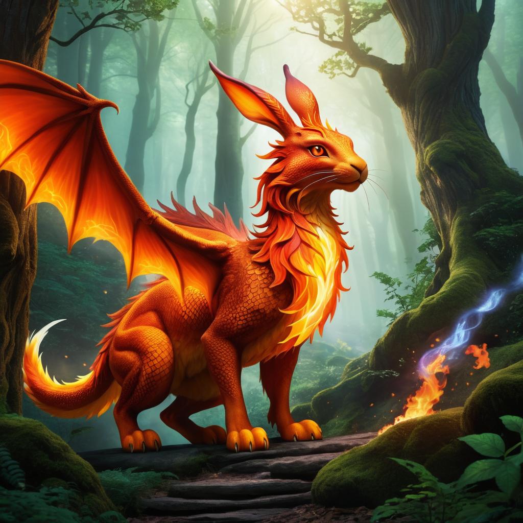 Fiery Dragon-Rabbit in Enchanted Forest