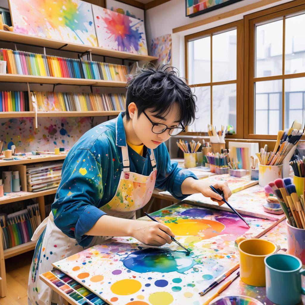 Playful Artist in a Cozy Studio