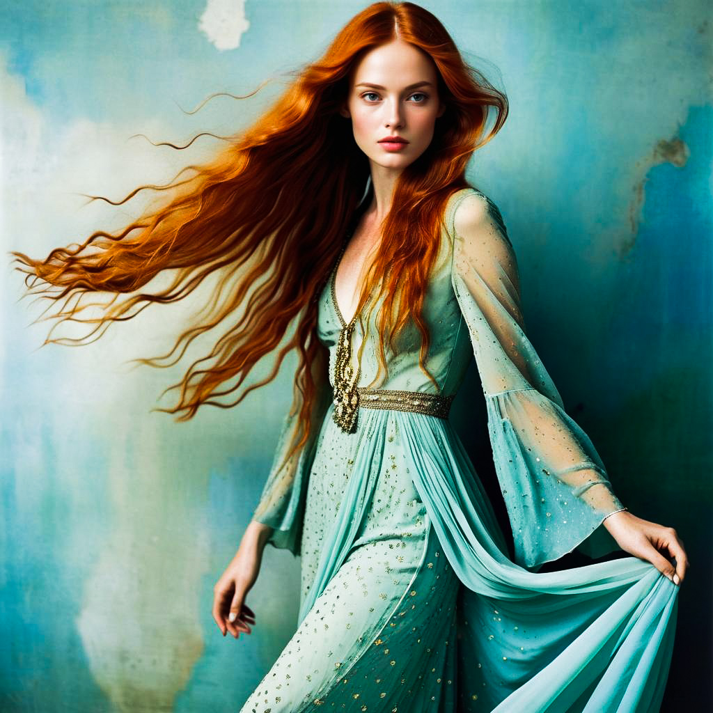 Whimsical Bohemian Redhead Fashion Portrait