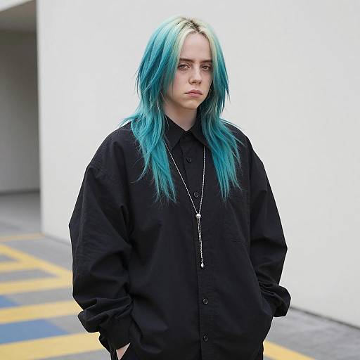 Young Person with Turquoise Hair in Urban Street Style