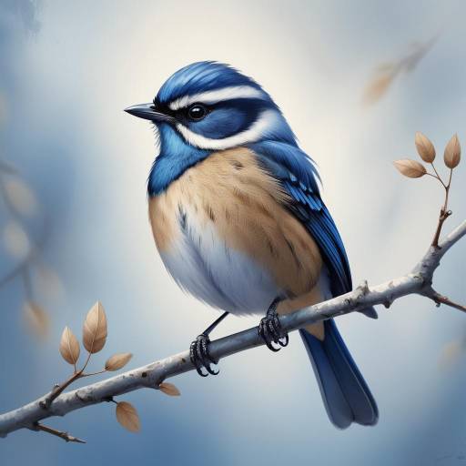 Vibrant Blue Bird on Branch Painting