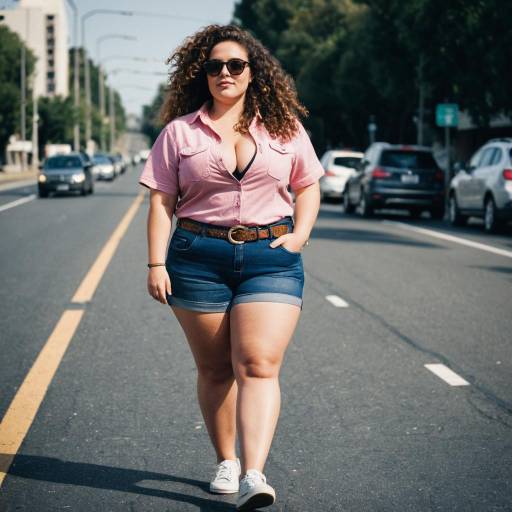 Confident Plus-Size Woman Walking on Street