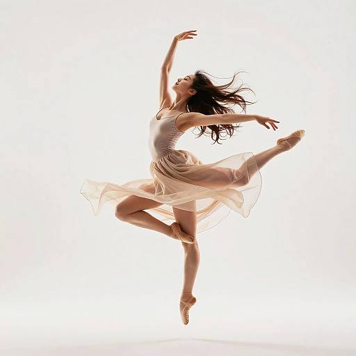 Graceful Dancer Mid-Leap with Flowing Fabric