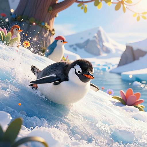 Joyful Baby Penguin Sliding Adventure
