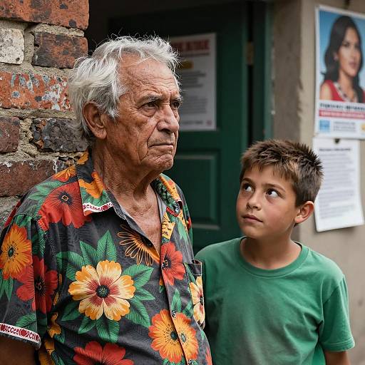 Old Man and Curious Boy in Urban Scene