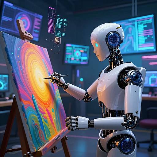 Futuristic Robot Artist in High-Tech Studio