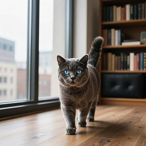 Elegant British Shorthair in Urban Library