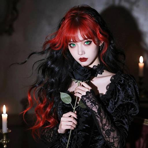Gothic Beauty with Flaming Red Bangs