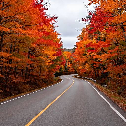 Autumn Road Through Fiery Foliage