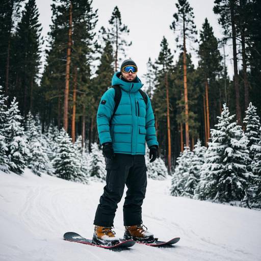 Man Snowboarding in Snowy Pine Forest