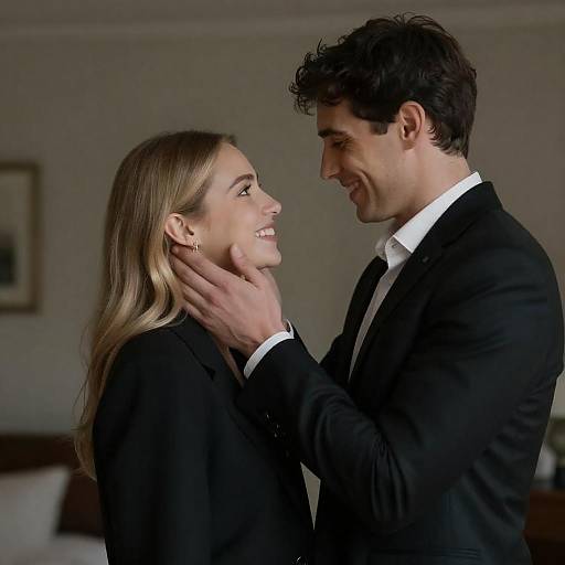 Intimate Couple in Black Suits