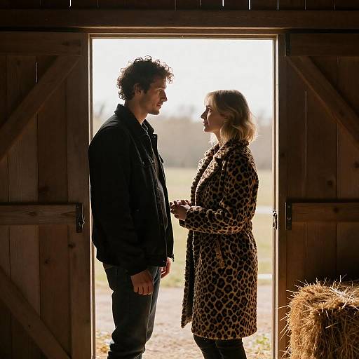 Silhouetted Couple in Barn Doorway