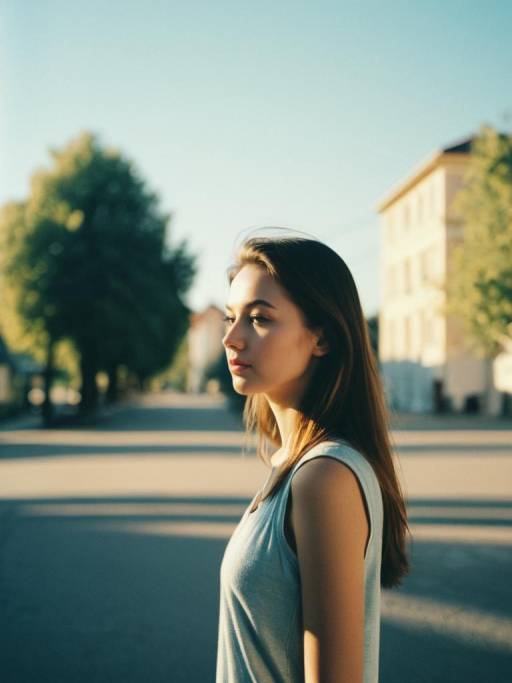 Young Woman Standing Outdoors in Soft Light