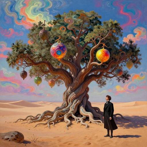 Surreal Desert Tree with Victorian Figure