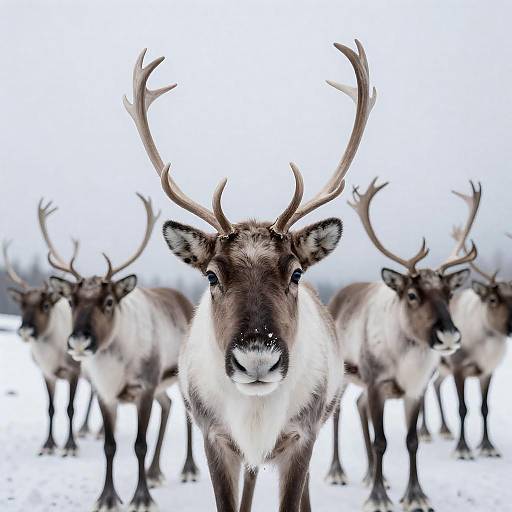 Majestic Reindeer Herd in Winter Landscape