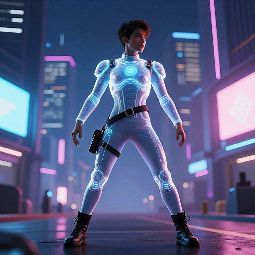 Nonbinary Street Performer in Neon Metropolis