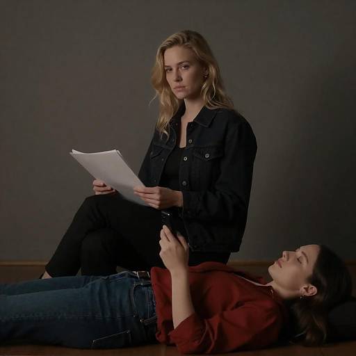 Dimly Lit Room with Contrasting Expressions