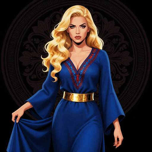 Digital Art of Woman in Blue Dress