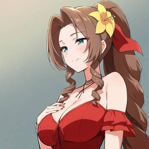 Illustration of Aerith gainsborough (red dress), final fantasy in the style of Tomato rice