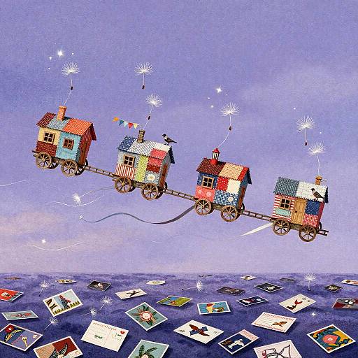 Caravan of Patchwork Houses on Dandelions