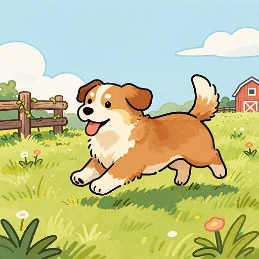 Colorful Cartoon Puppy Running Outdoors