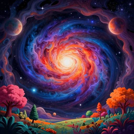 Vibrant Trippy Cosmic Galaxy Scene