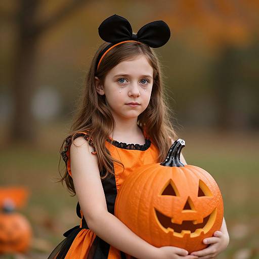 Realistic Halloween Girl with Pumpkin