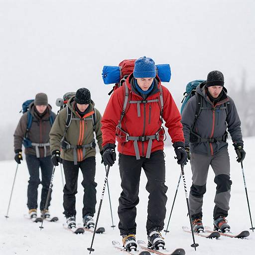 Red Jacket Leader on Snowy Trek
